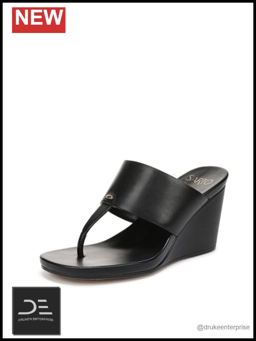 Franco Sarto Women's Leather Wedge Sandals Pointed Toe Slip On 3 Inch Heel